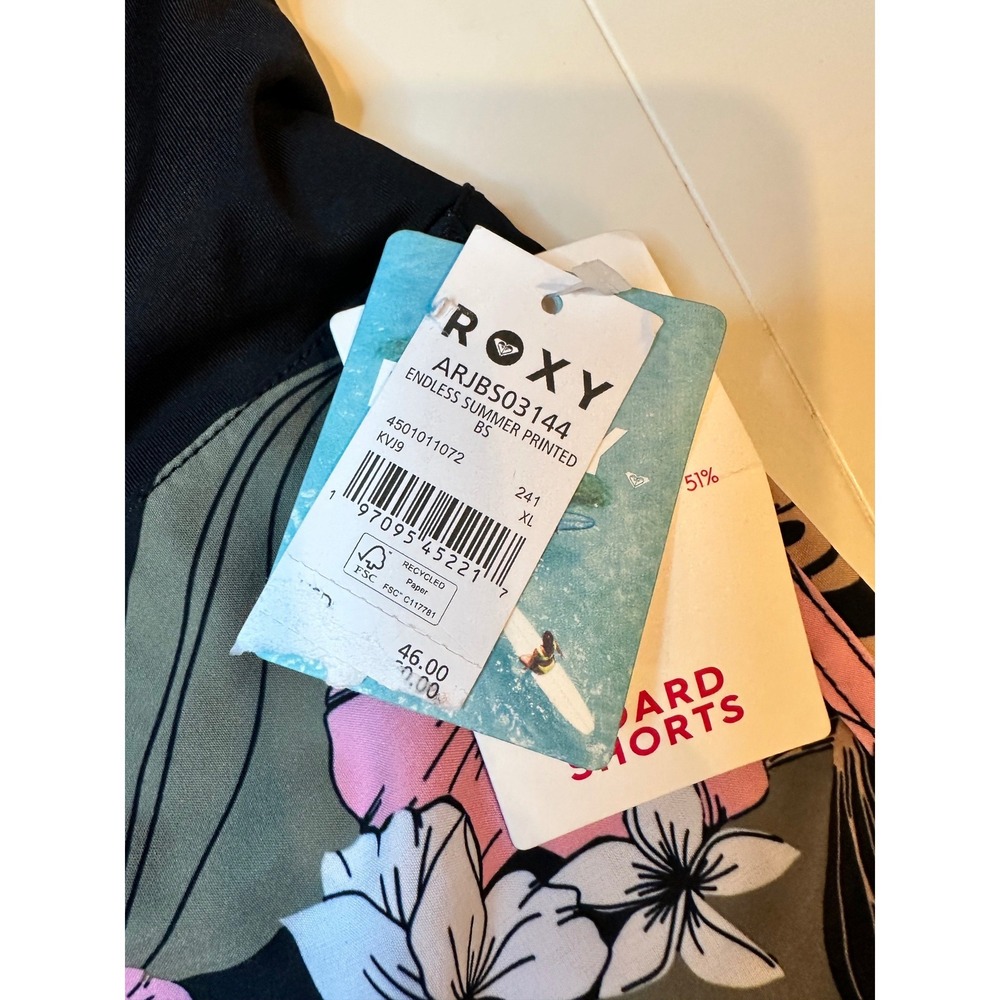 Roxy Board Shorts Women XL Endless Summer Floral Tropical Pink Green Surfcore - Picture 3 of 7
